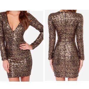 Dress the Population Gold Sequin Midi Dress Size XS